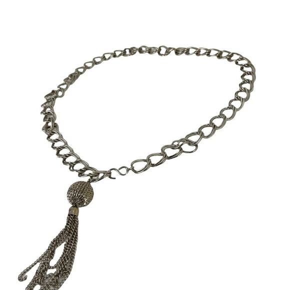 VTG Retro Silver Belt Metal Link Chain Belt Tassel Charm - Picture 6 of 15